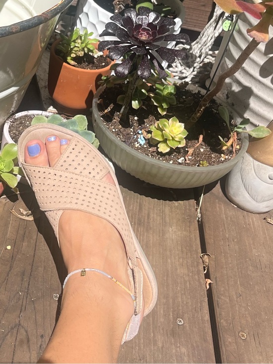 Clarks Shoes - Clarks - Beige Suede Slingback Wedge Sandals